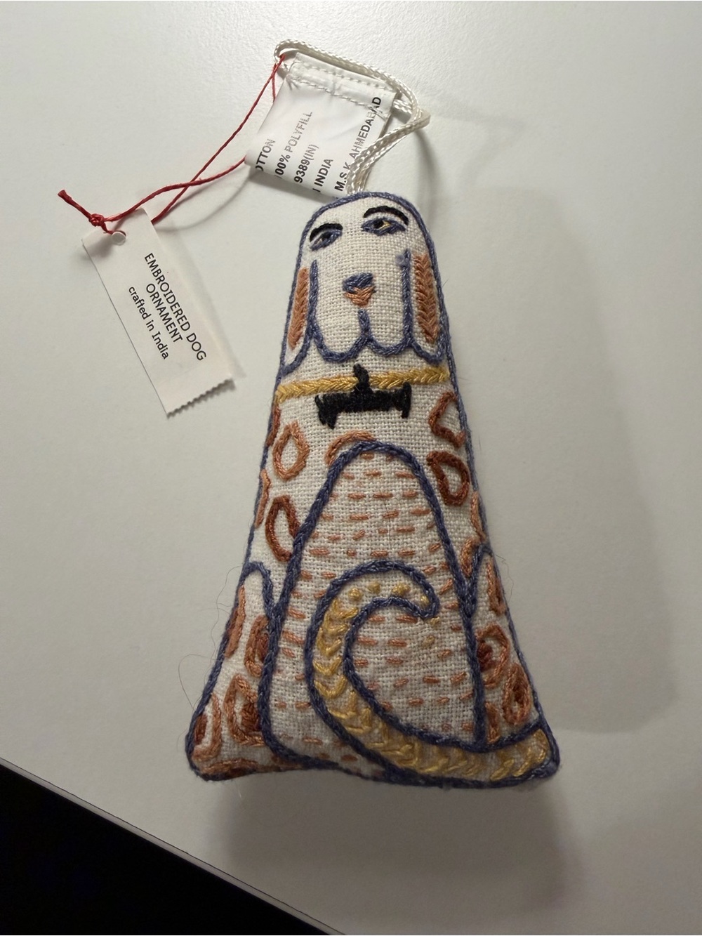 Embroidered Dog Ornament made in India NWT
